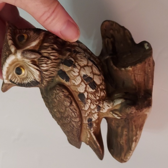 Homco Ceramic Owl on a Log,Brown/White,5in.Hx6in.Lx3inW. - Picture 5 of 7